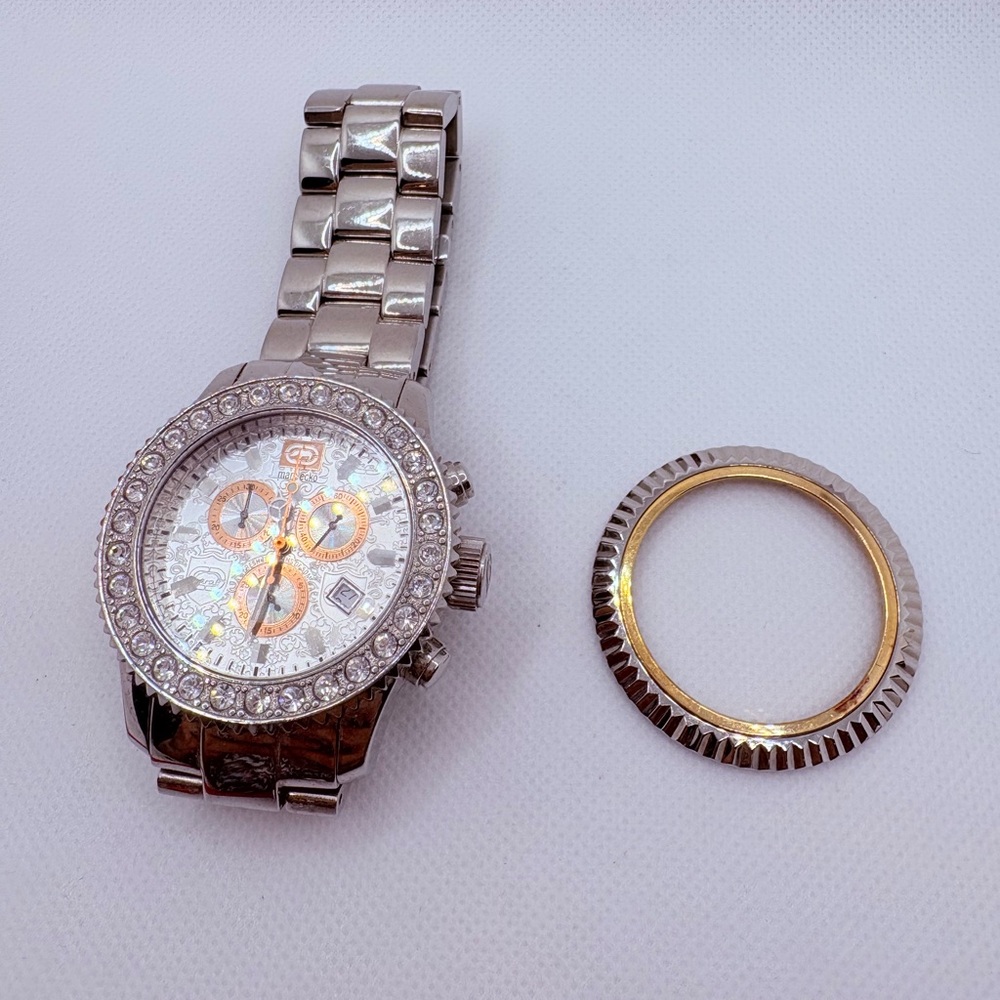 Marc Echo E18500G1 Watch Quartz Stainless Crystal Bezel & Metal Bezel S8 *read